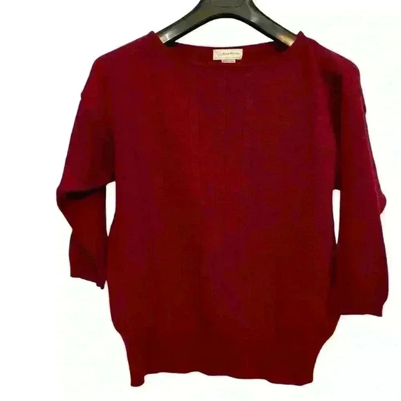 Vintage Evan Picone Turkish Wool Sweater Size L Eggplant/Plum 3/4 Sleeves Fall - Picture 4 of 8